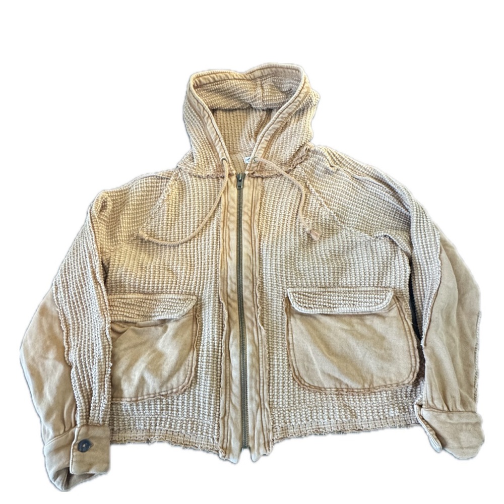 Free People Burnt Orange Waffle Zip Up